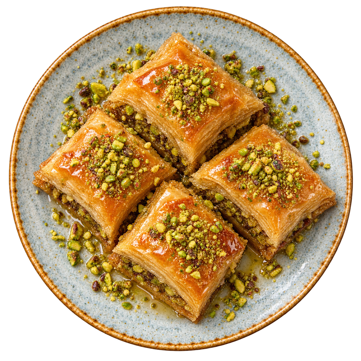 Bocados en salsa roja con un acabado de salsa naranja y brotes verdes